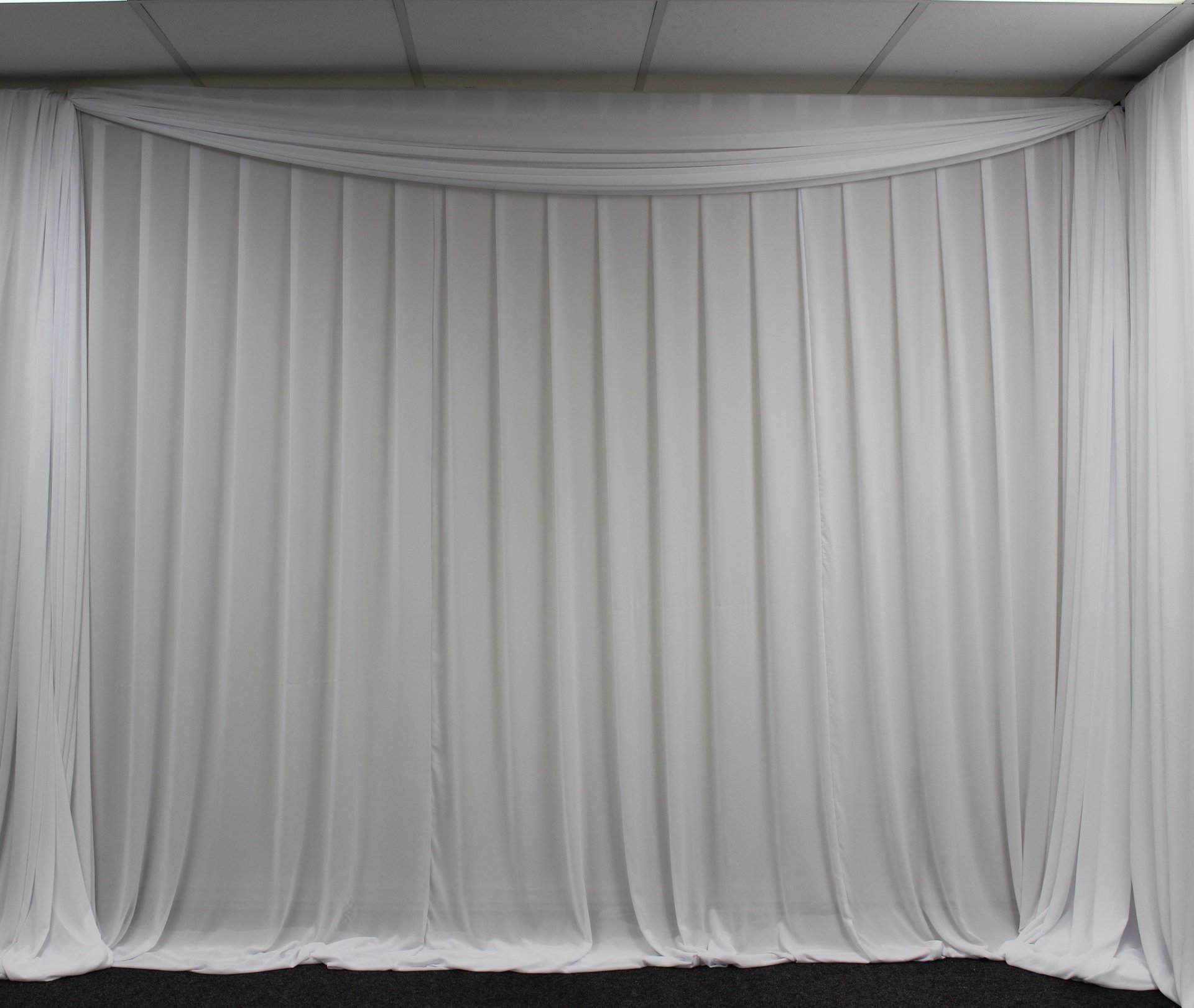 White Chiffon wall drape Shown