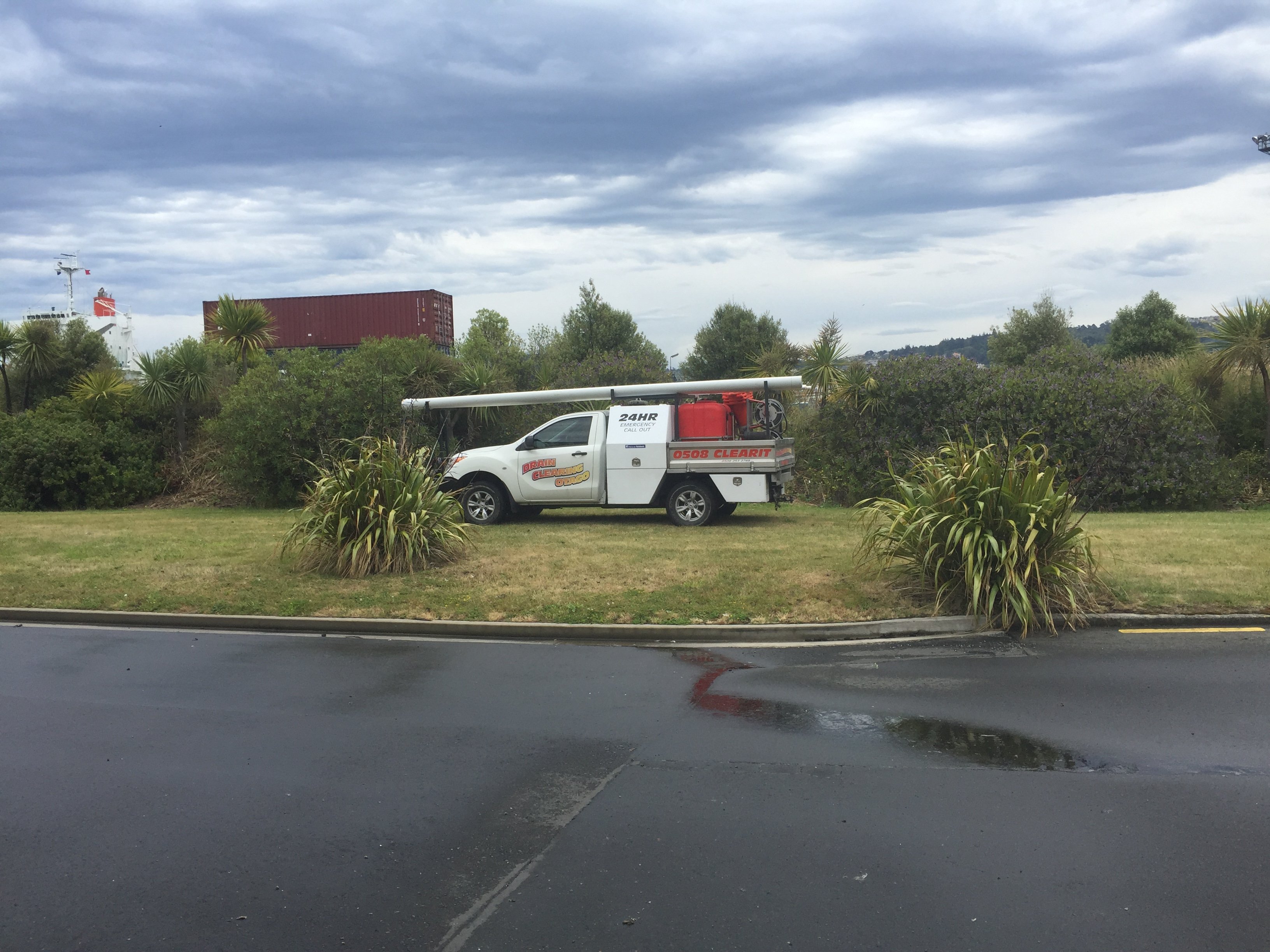 Drain Clearing van parked at the site