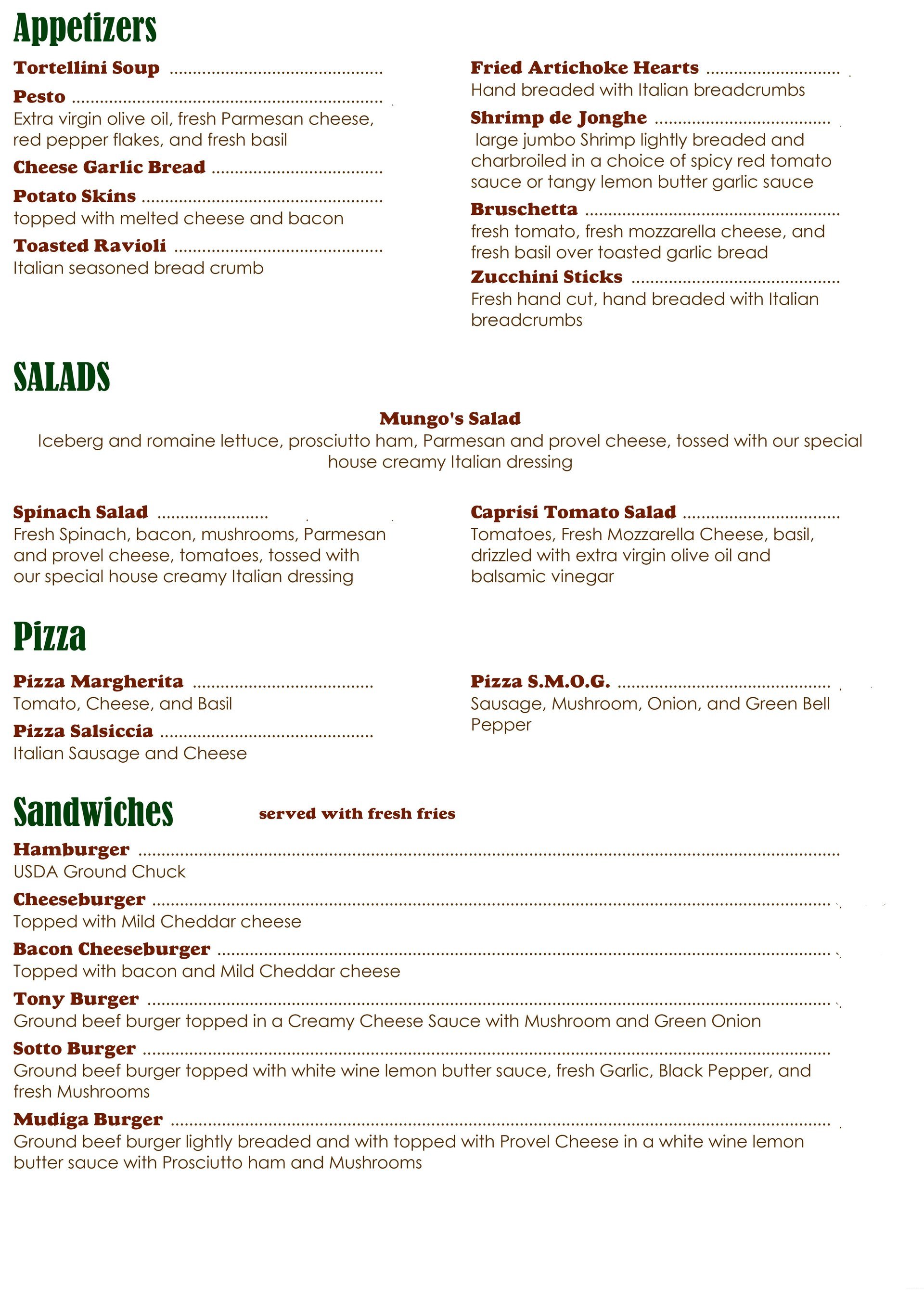 Classic Italian American Meals O'Fallon IL Mungo's Italian Restaurant