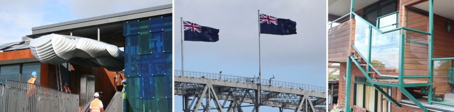 View of the fabrication work and flagpole installed by Metal Fabrications 