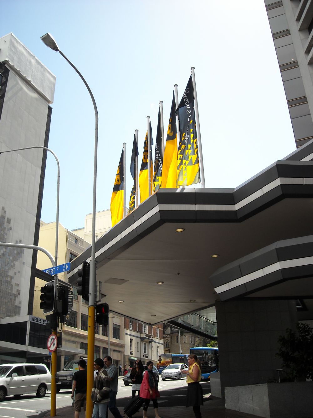 Design and installed Flagpoles on street canopy 