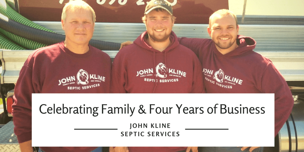 Celebrating Four Years of Business Banner | John Kline Septic Services in Mount Joy PA