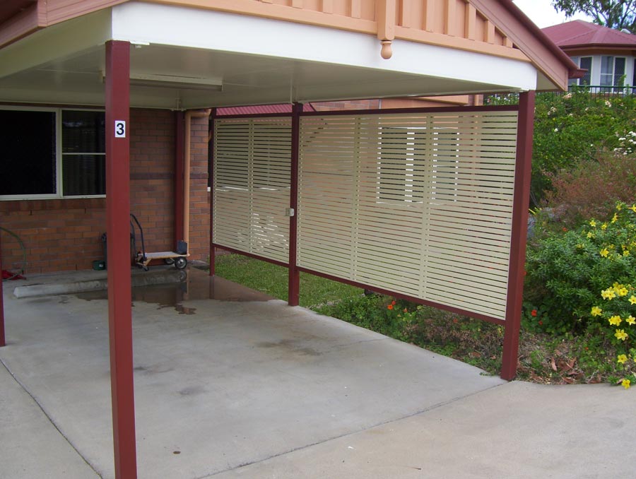 red and white car port