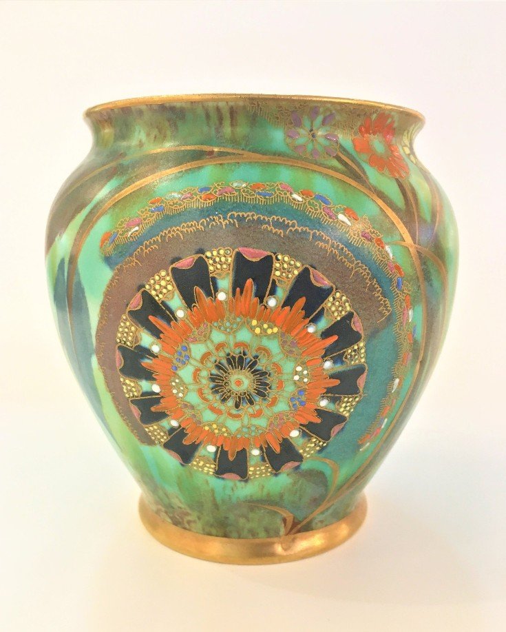 CARLTONWARE ART DECO FLOWER & FALLING LEAF VASE