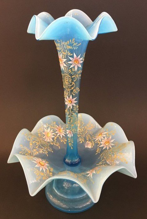 STEVENS & WILLIAMS OPALESCENT BLUE GLASS EPERGNE