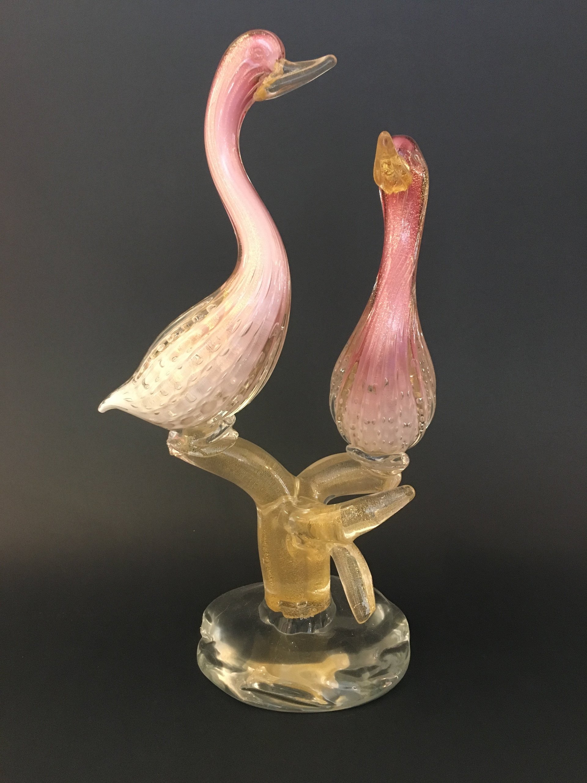 MURANO ART GLASS BIRDS ON BRANCHES FIGURINE