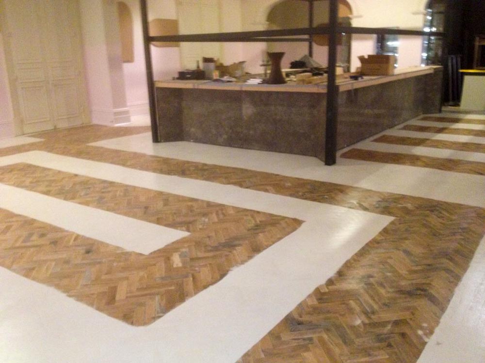 wood flooring in a rectangular path