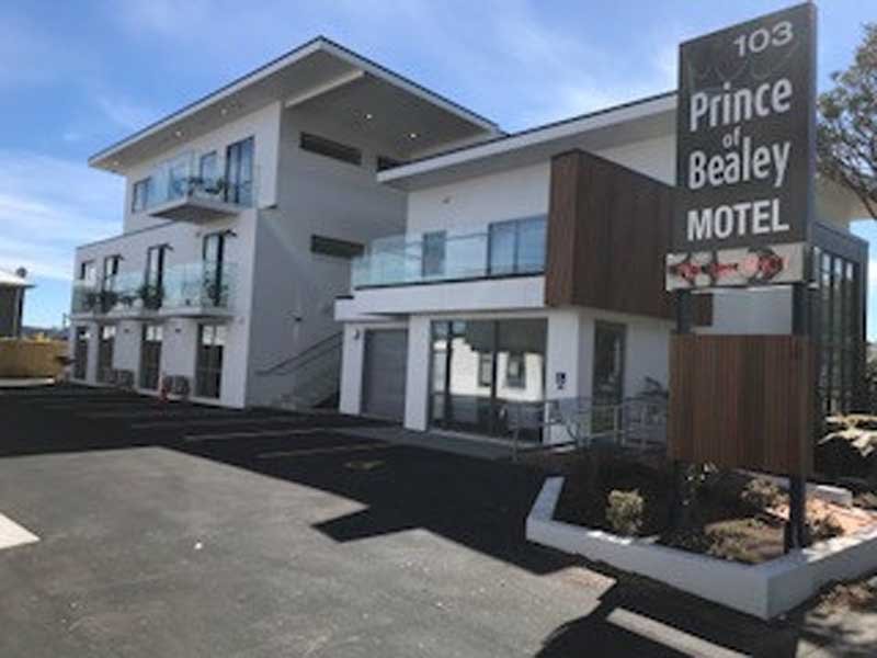 modern building with sign