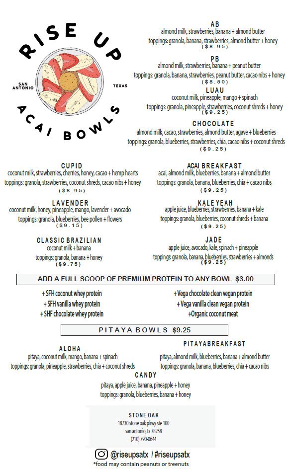 Healthy Lunch San Antonio, TX Menu Acai Bowls Healthy Smoothies