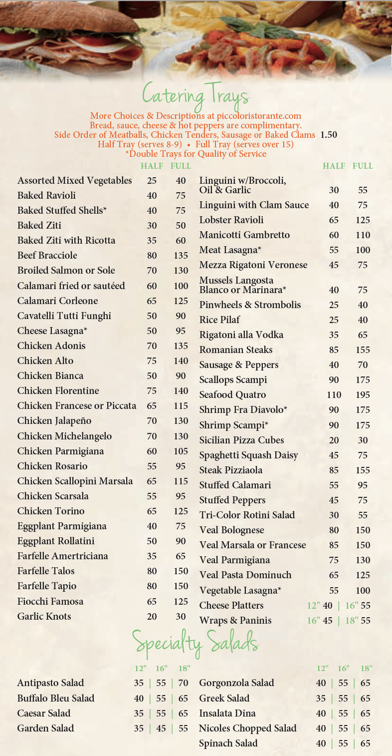 Piccolo Bellmore Catering Menu at Billy Degroat blog