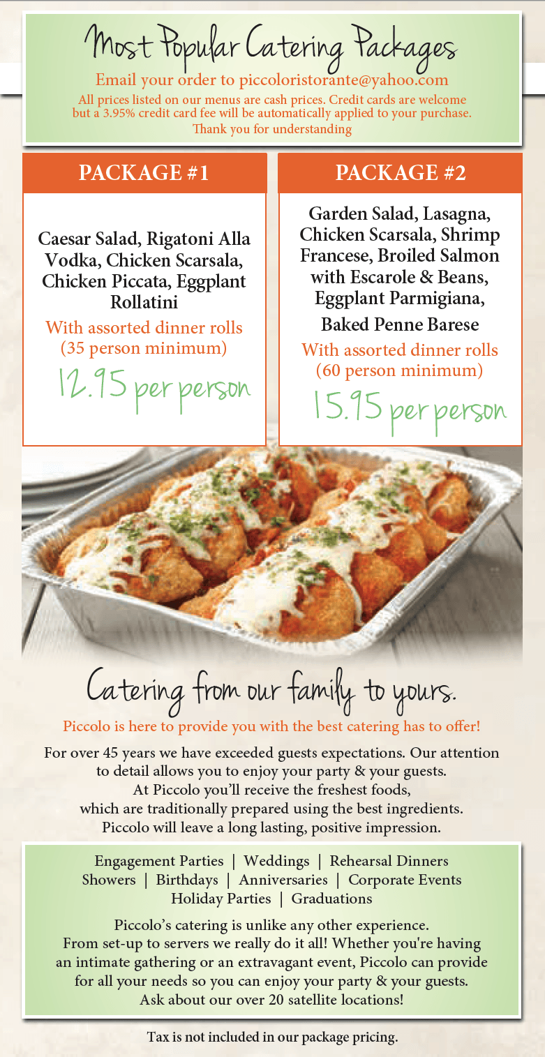 OffPremise Catering Piccolo Ristorante Bellmore, NY