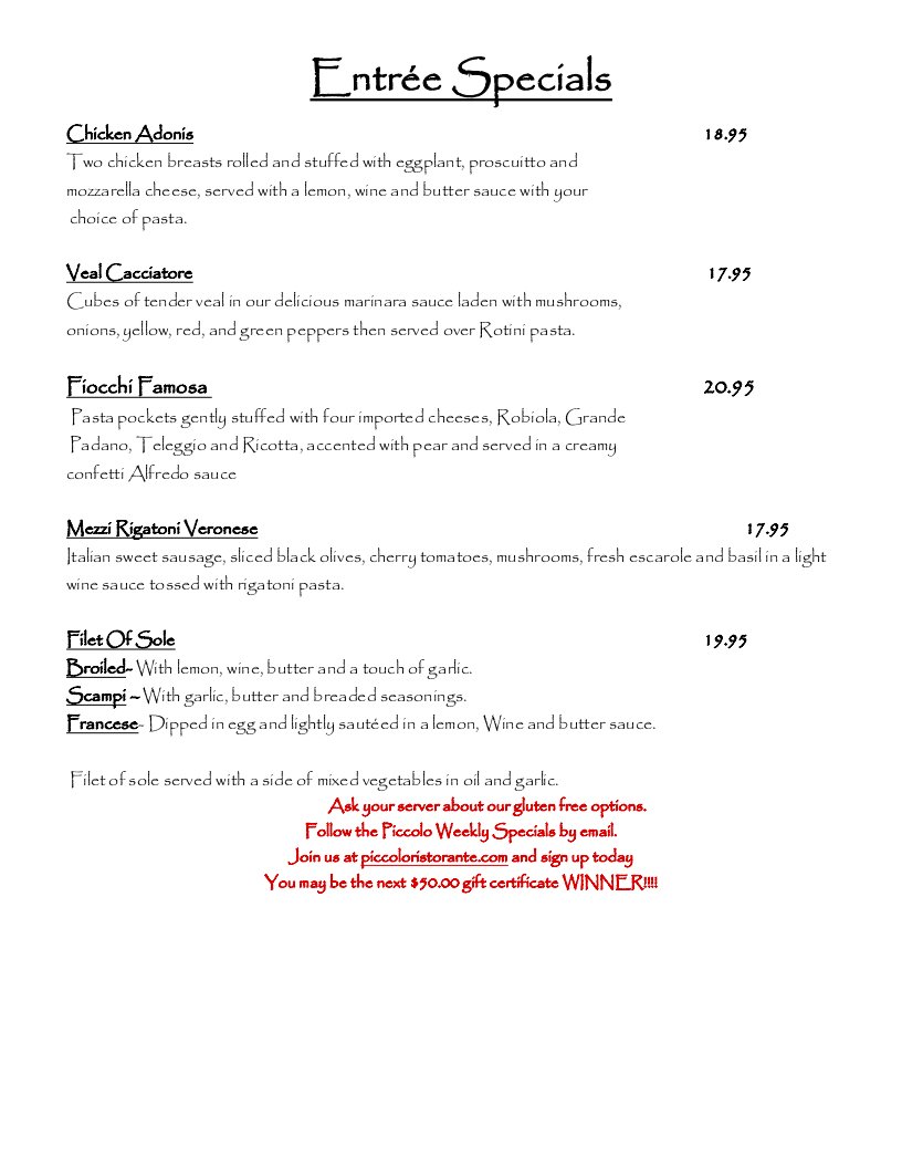 Piccolo's Ristorante Restaurant Bellmore NY Italian Restaurant