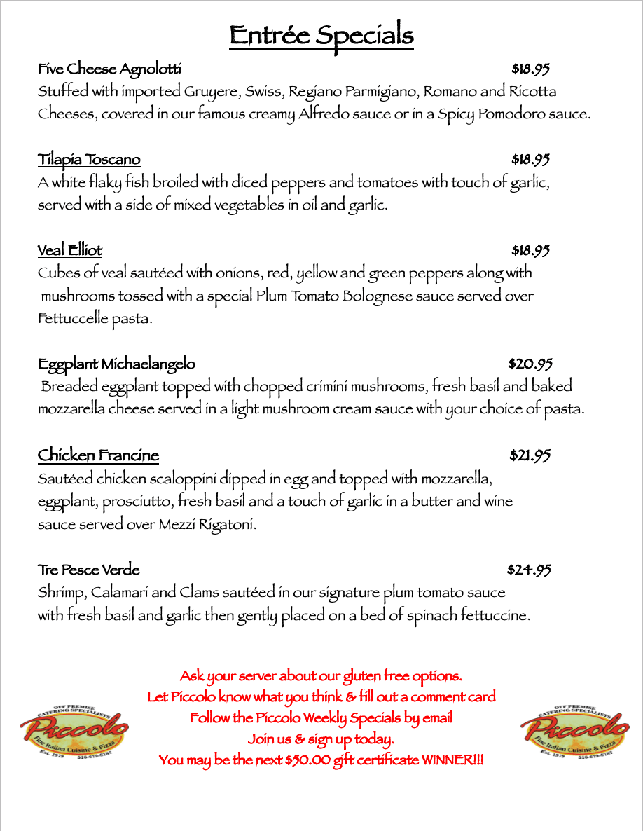 Piccolo's Ristorante Restaurant Bellmore NY Italian Restaurant