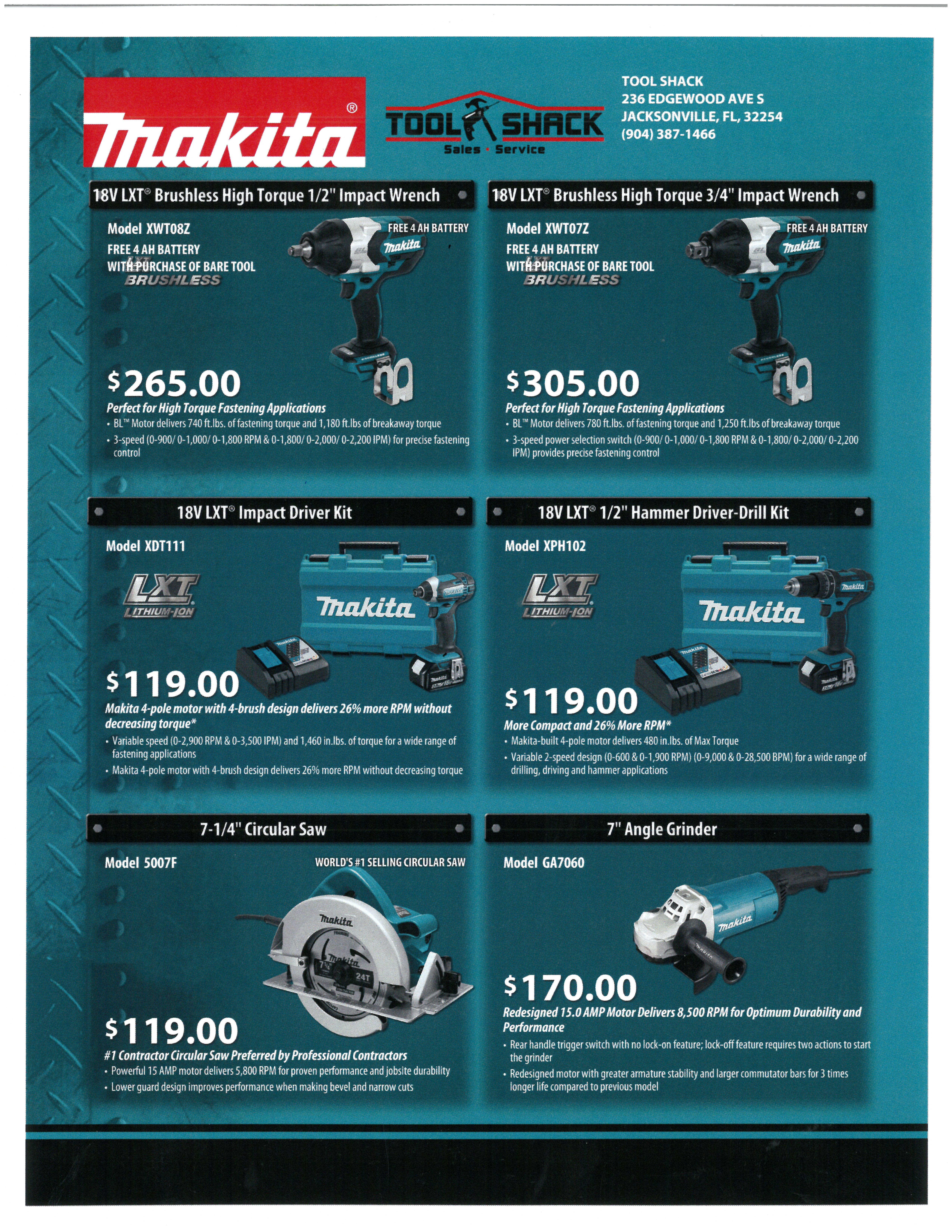 Tool Shack Jacksonville, FL Specials