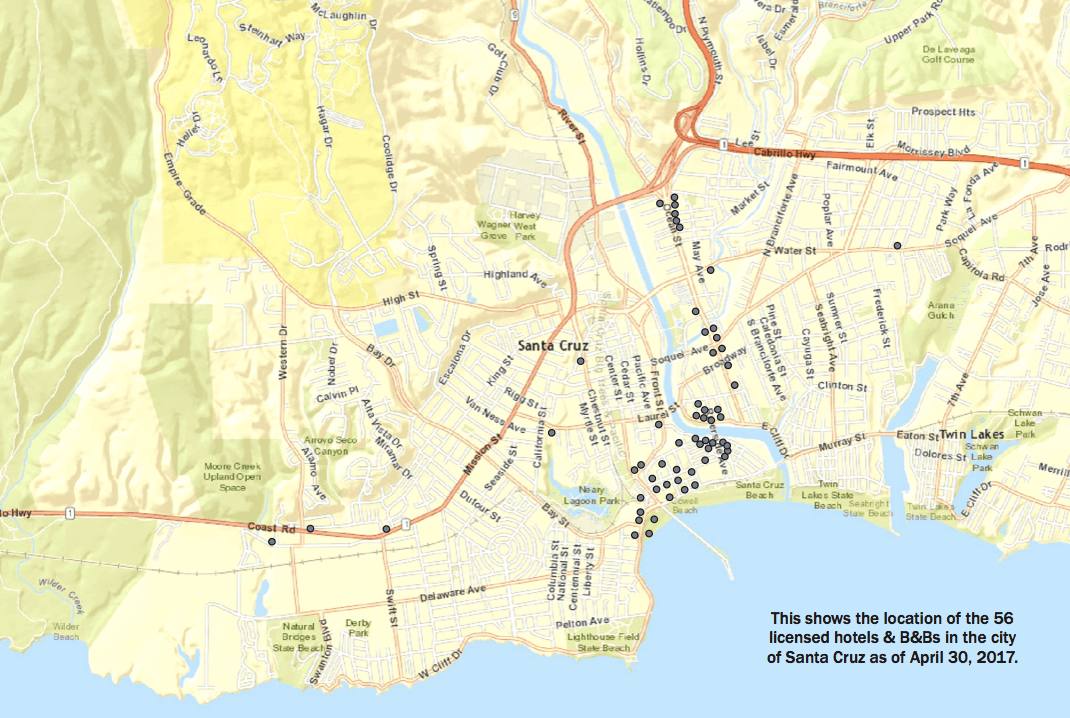 Stop Airbnb In Santa Cruz Anti Information Unfairbnb Map Of 56 Hotels In Santa Cruz Ca