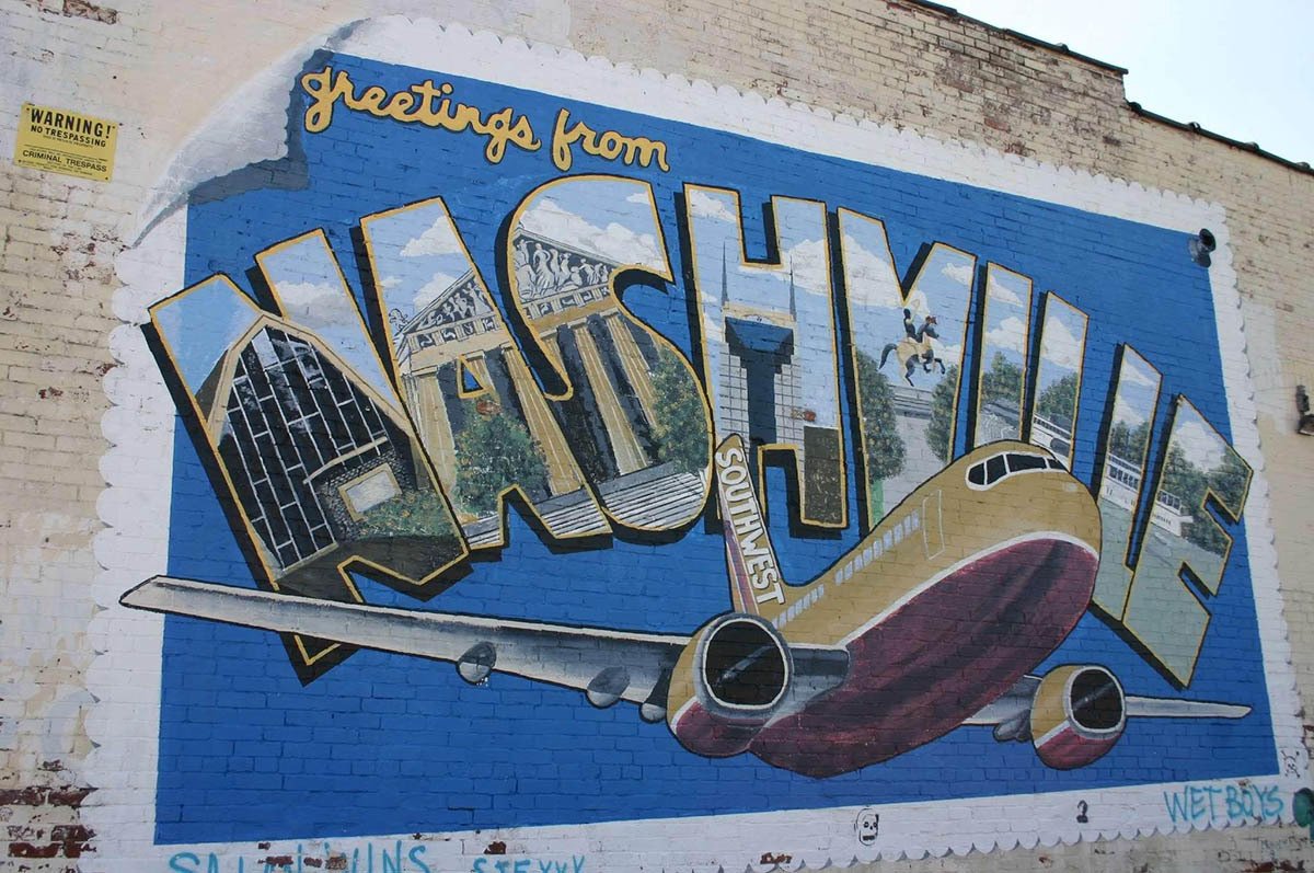 Unique Postcard Mural Greets Visitors to Nashville by Murals & More