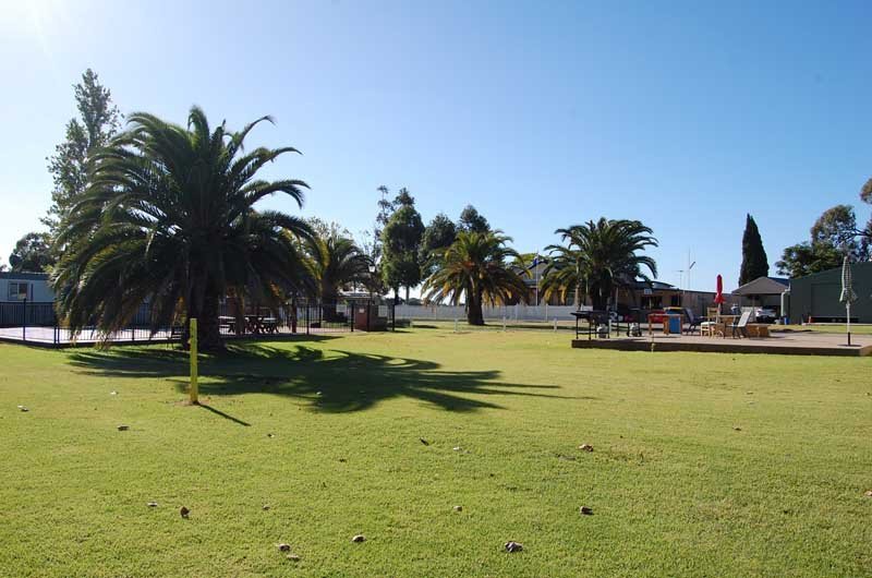 green grass at caravan park in curlwaa