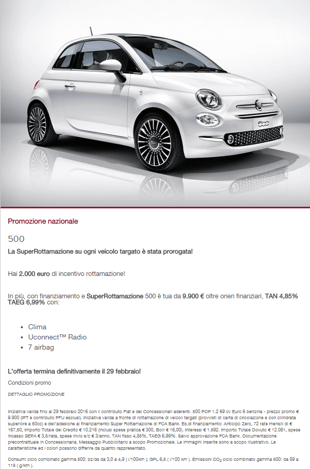 promozione fiat, promozione macchina, promo 500