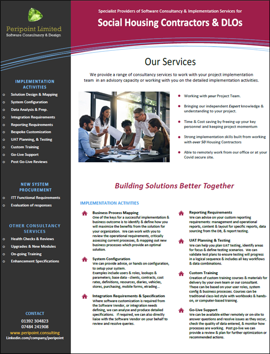 Consultancy for Housing DLO, Mobile Working & Scheduling