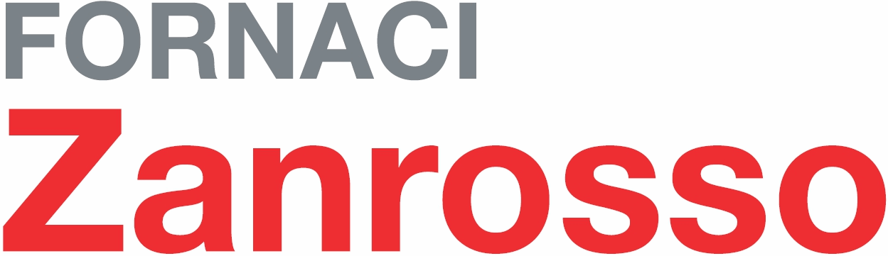 Un logo per fornaci zanrosso con lettere rosse su sfondo bianco