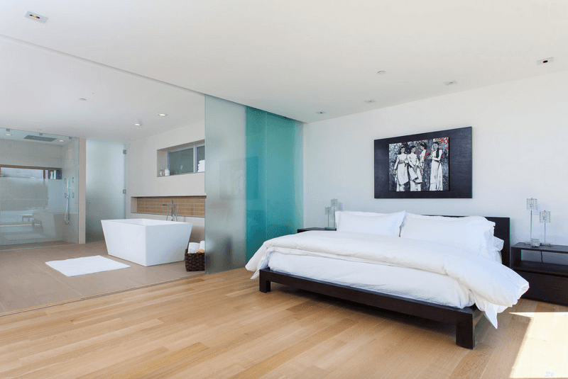 Bathroom integrated into a bedroom