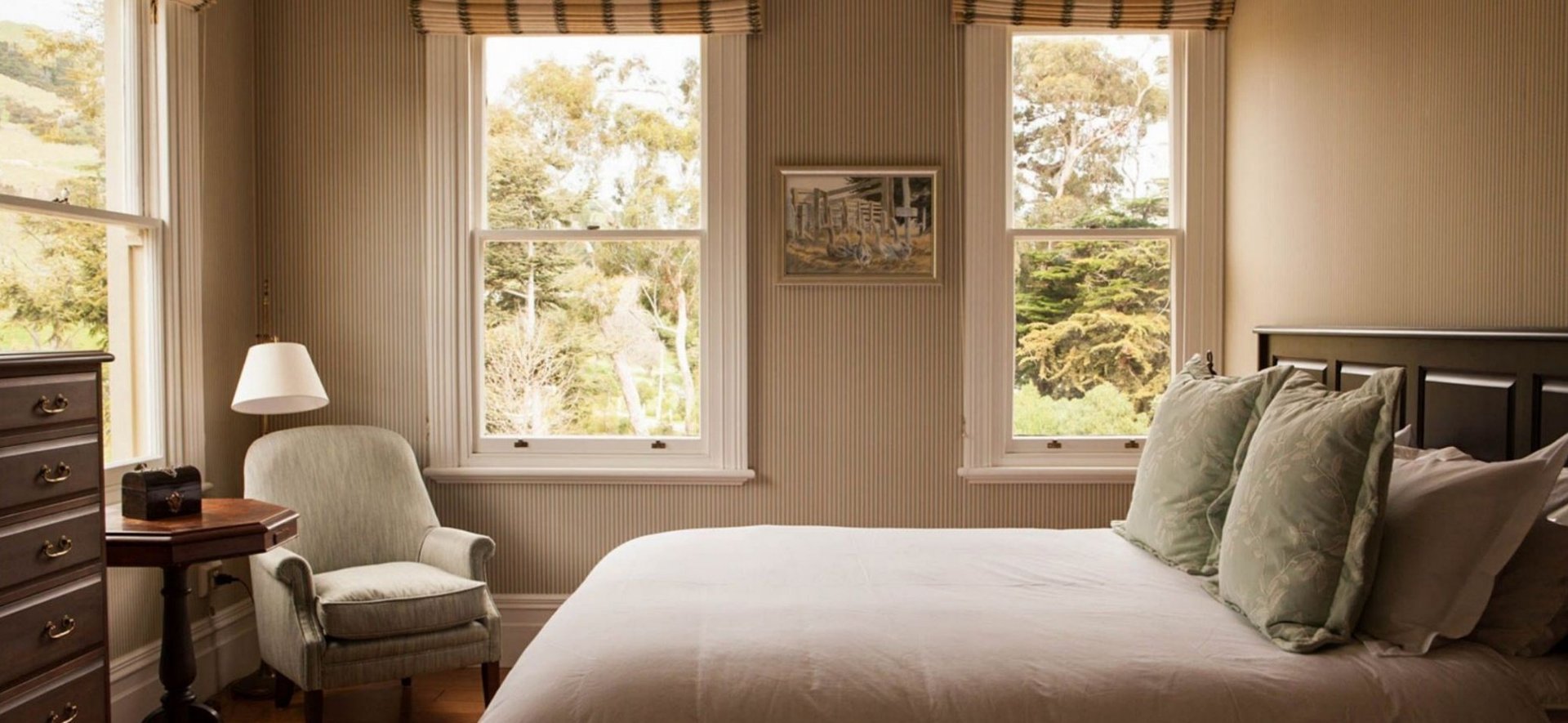 The bedrooms look out onto native New Zealand bush Bedroom view of native bush