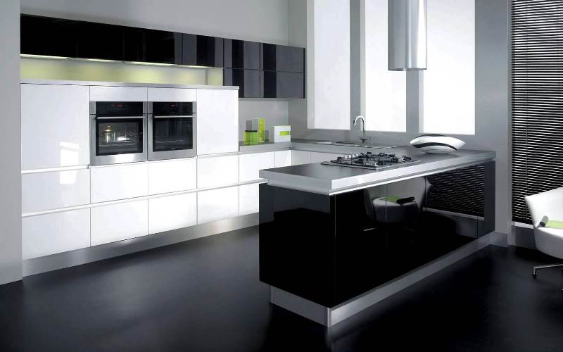 Black, green and white kitchen