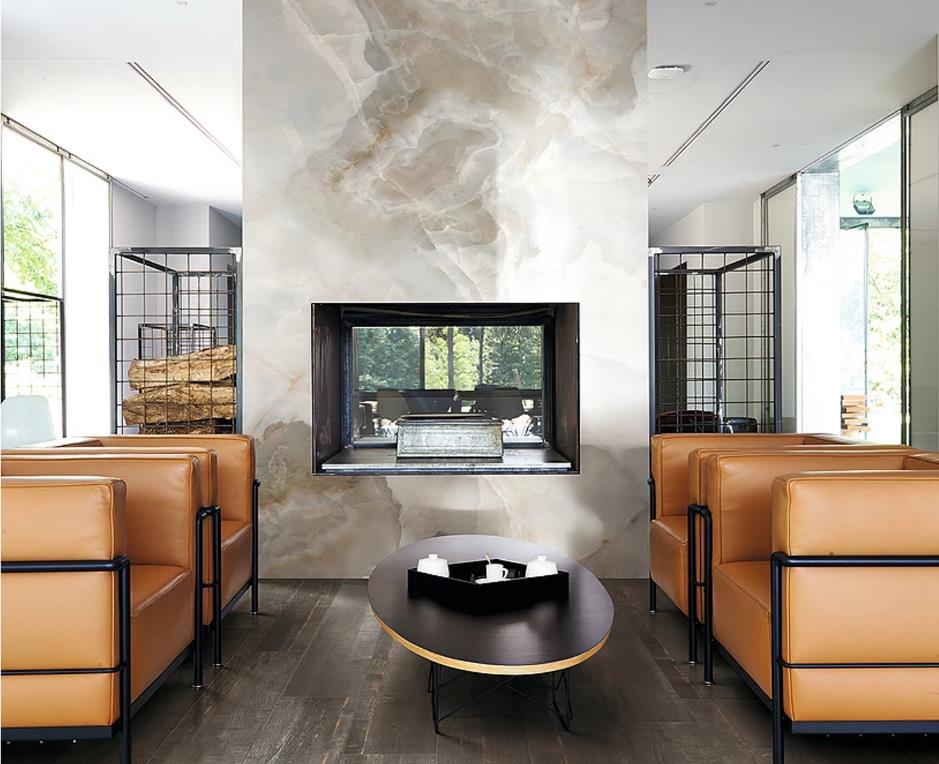 Tiles create amazing fireplace effects