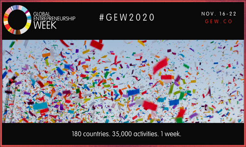 Global Entrepreneurship Week celebration poster with confetti