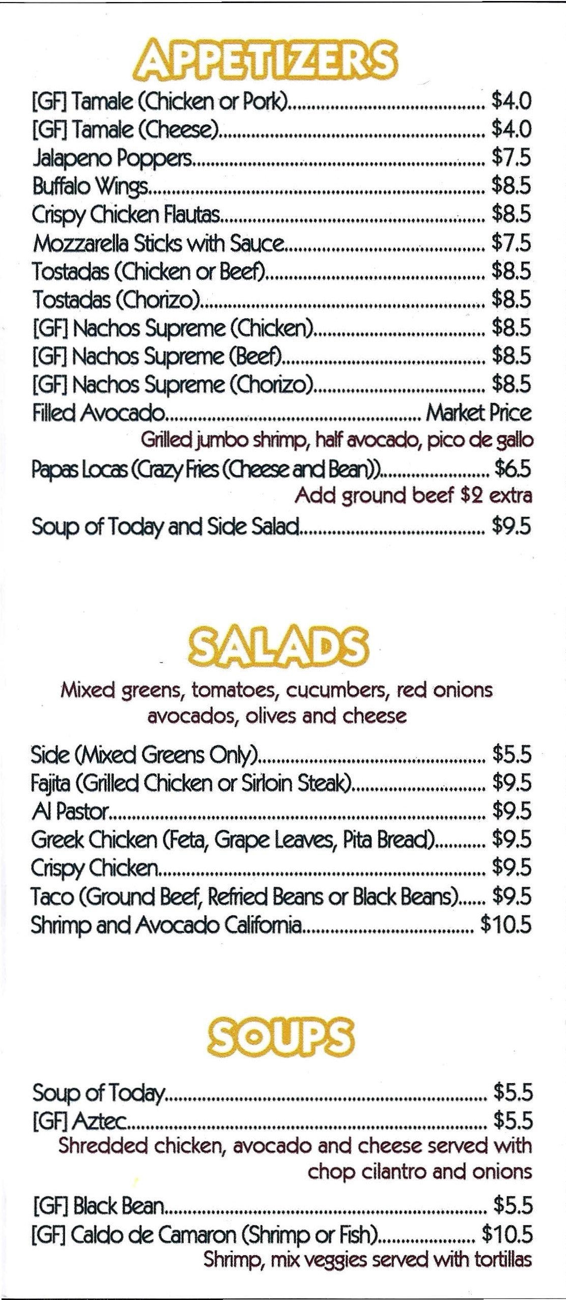 Our Menus Salsa Mexican Restaurant Poughkeepsie, NY