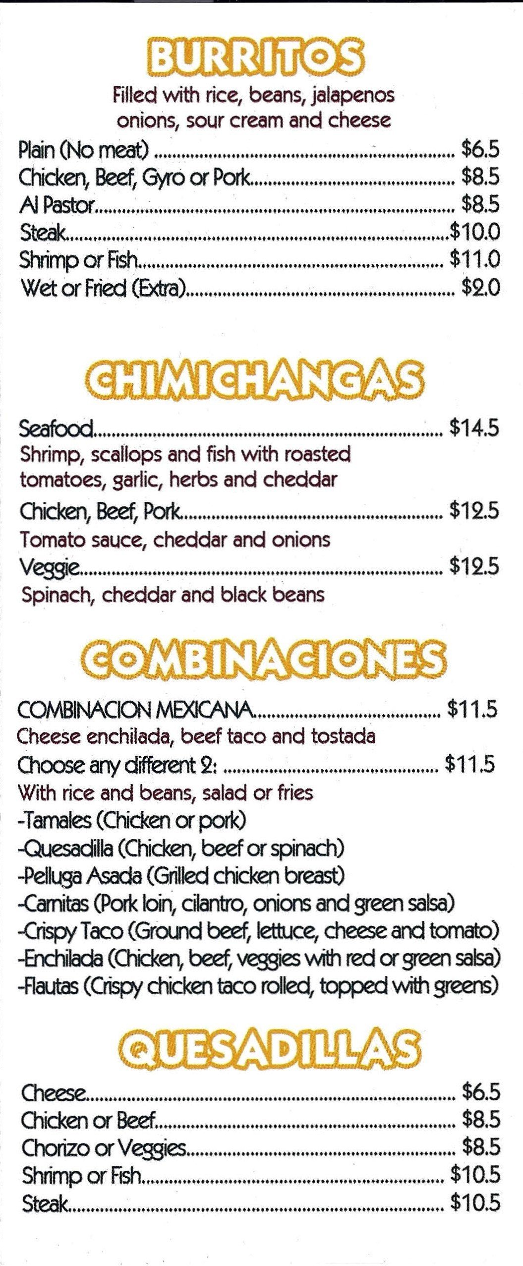 Our Menus Salsa Mexican Restaurant Poughkeepsie, NY