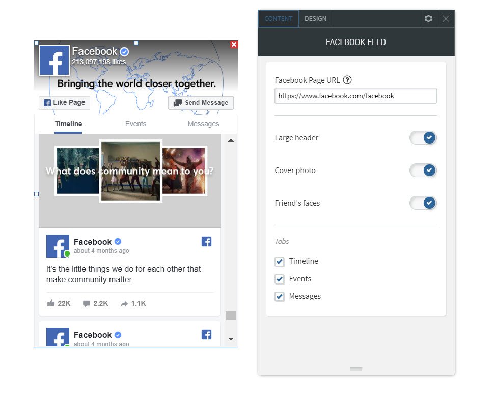 Agregar widget de feed de Facebook