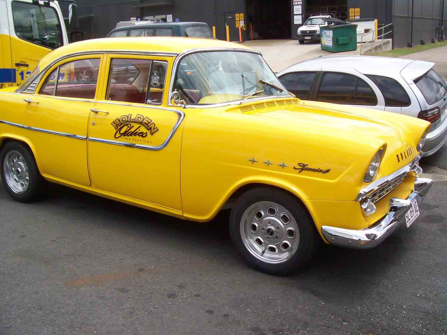 the front of a yellow car