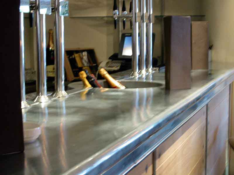 Zinc Counters Projects Zinc Curved Double Bull Nose Bar With Integral Champagne Cooler Sinks