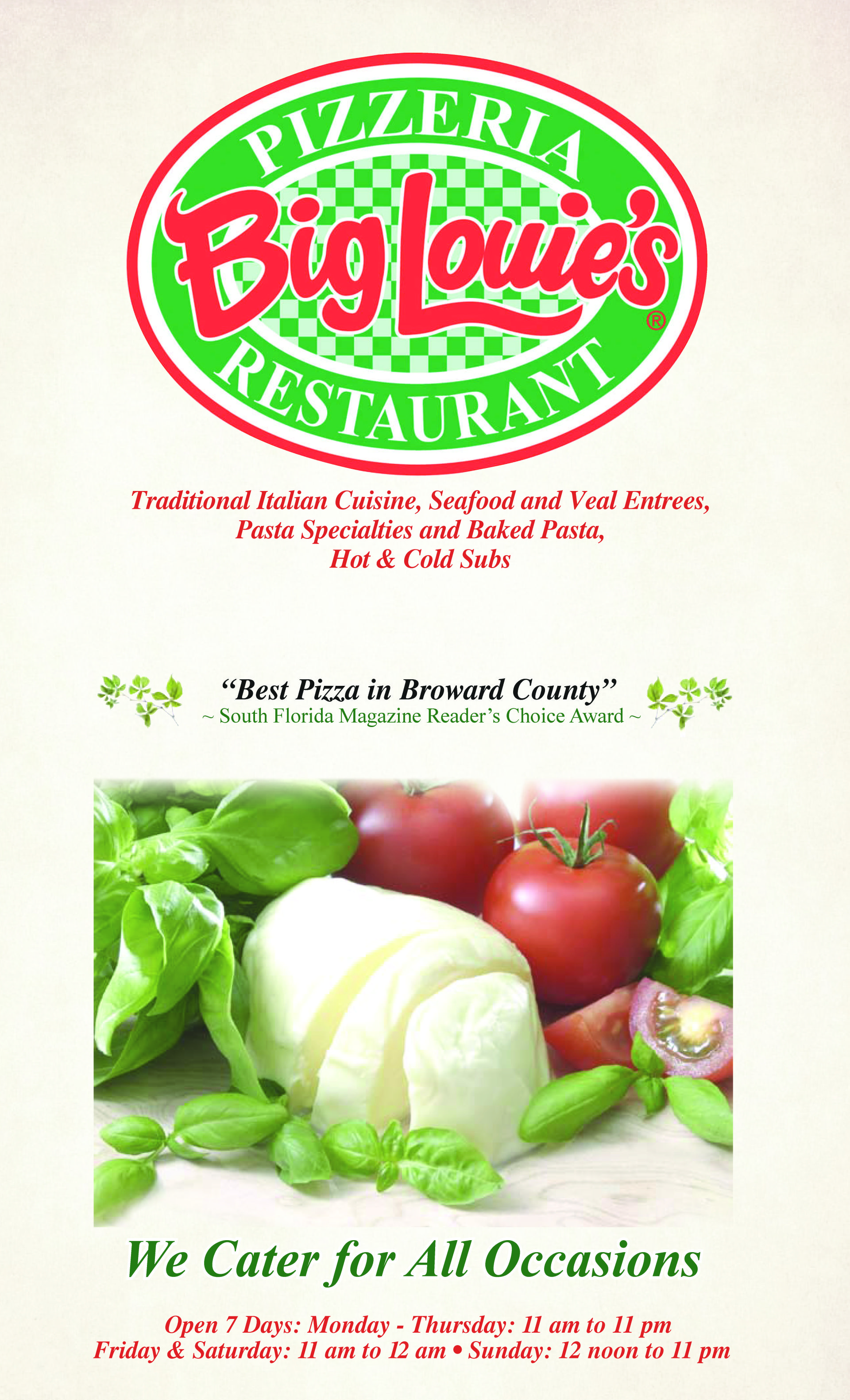 Big Louie's Pizzeria Menu I Pizza, Pasta, Wings, Salads and More