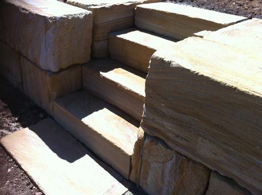 close up of new stone steps