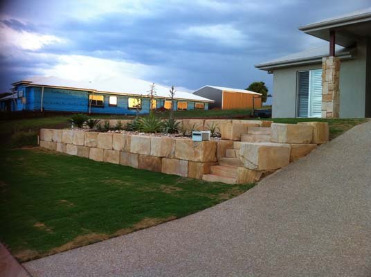 sandstone steps and wall