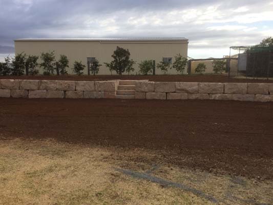 retaining wall with trees