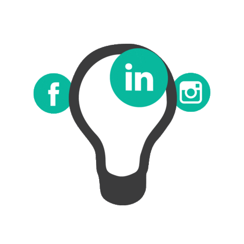 A light bulb with linkedin , facebook and instagram icons around it.