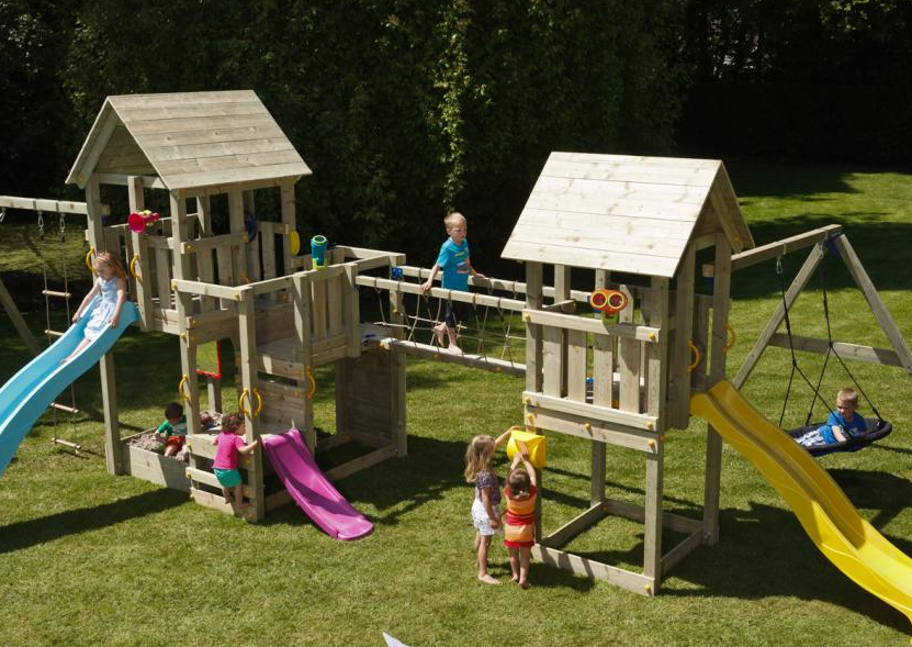 Blue Rabbit wooden climbing frame and play systems, swings and slides.