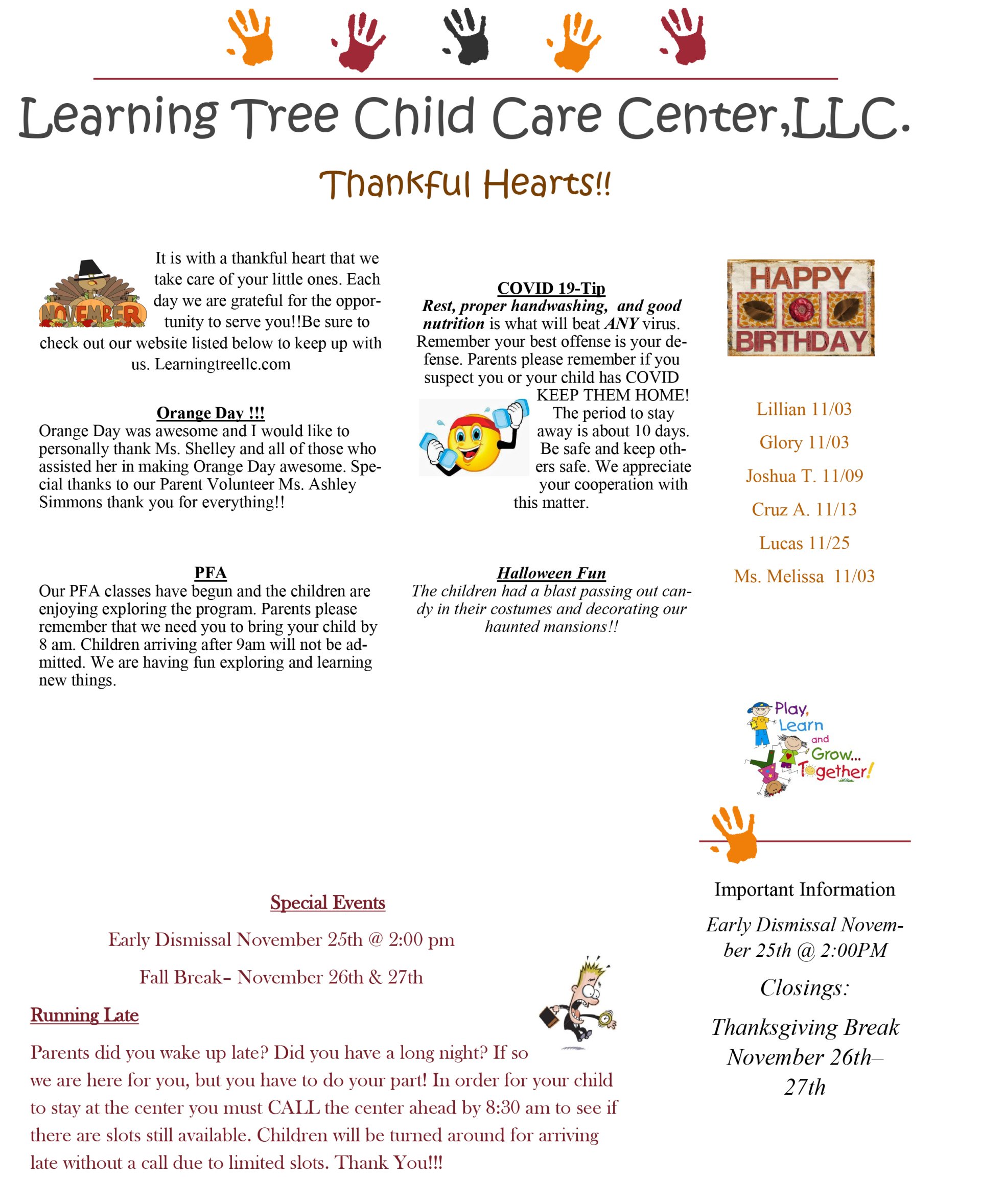 Learning Tree Newsletter Calumet City, IL Learning Tree Child Care Center, LLC