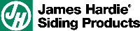 The logo for james hardie siding products is green and white