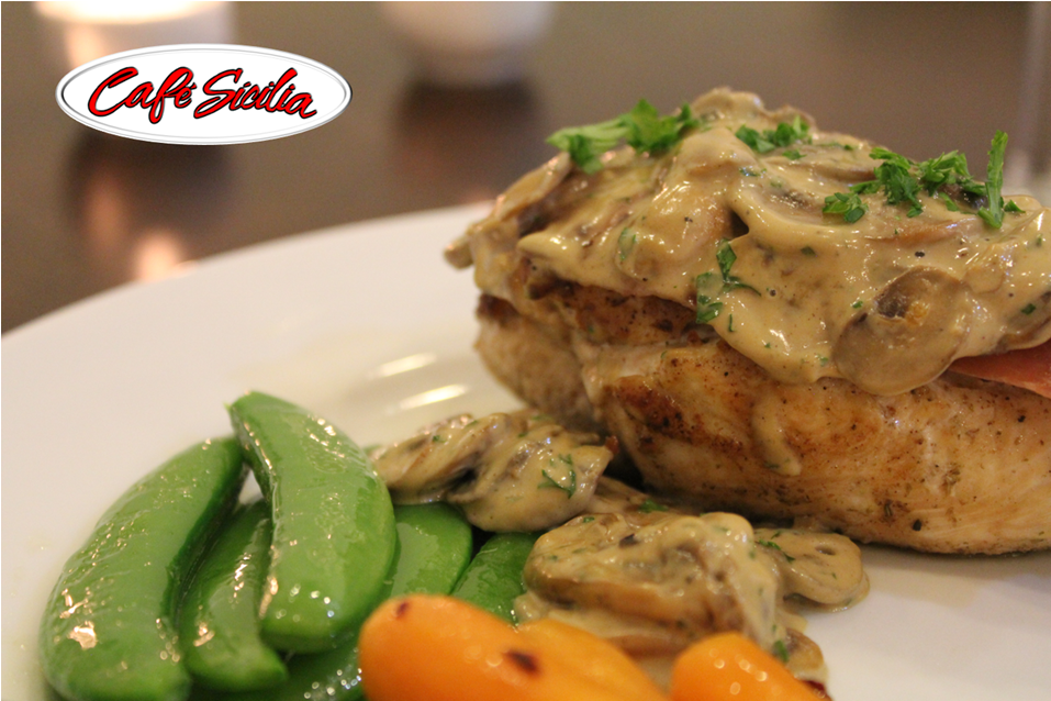 Chicken with prosciutto in mushroom sauce
