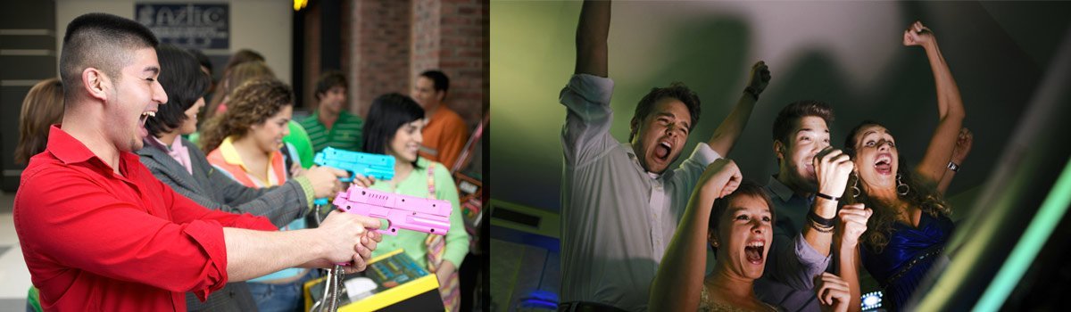 People having fun on arcade machines in the Central Coast area