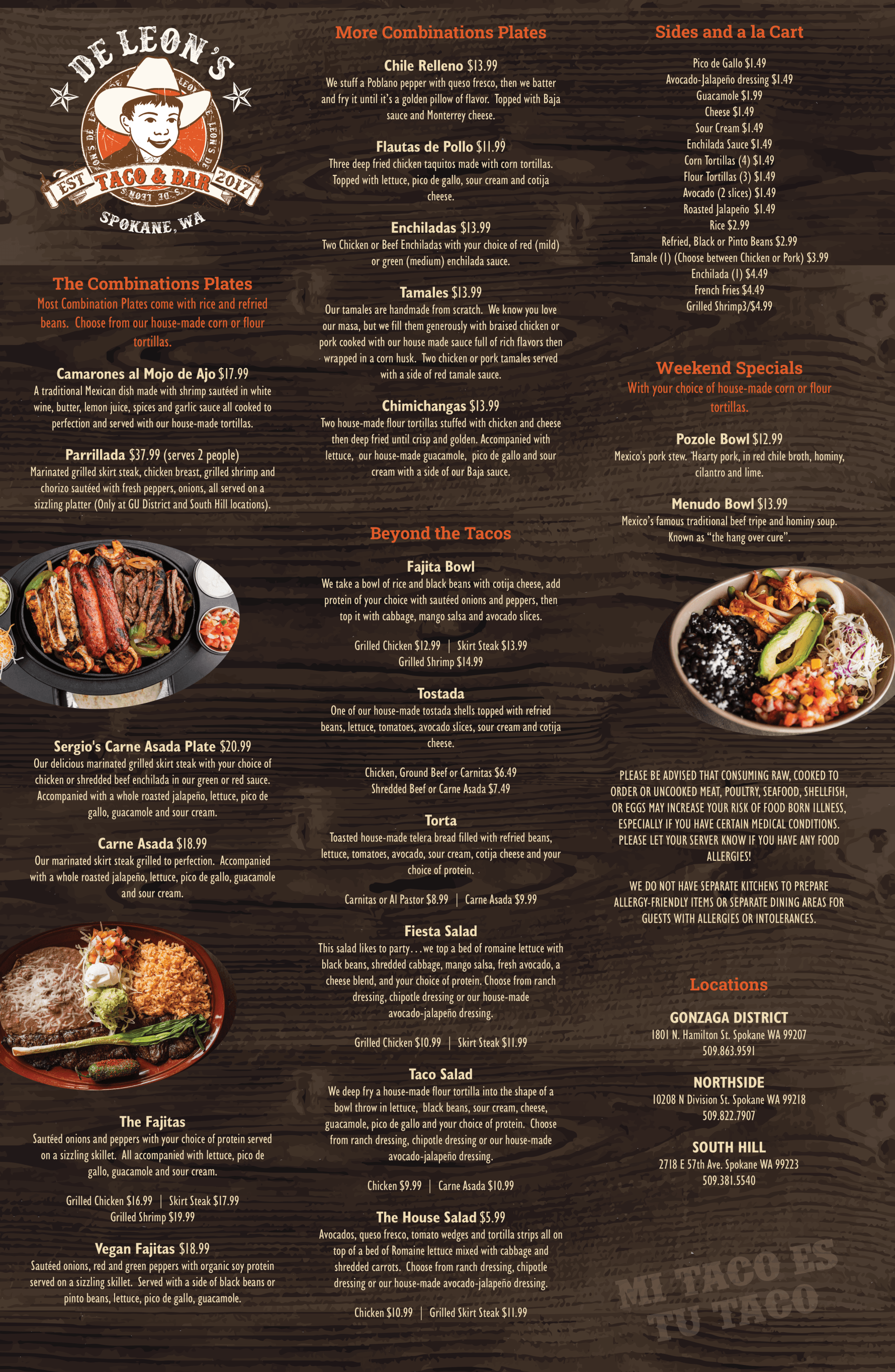 De Leon's Taco & Bar Menu Spokane Wa