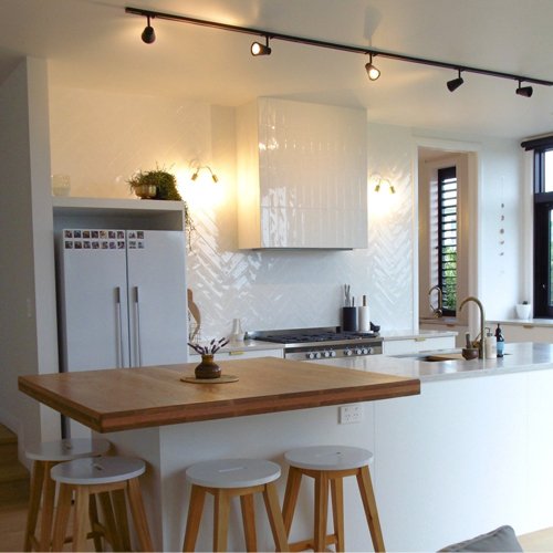view of a wooden work top installed in kitchen 