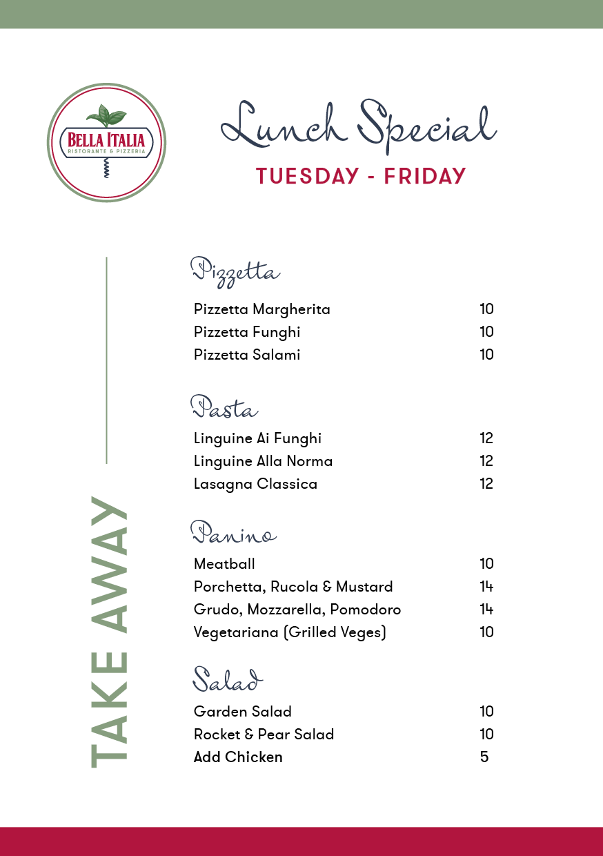 Menu Bella Italia