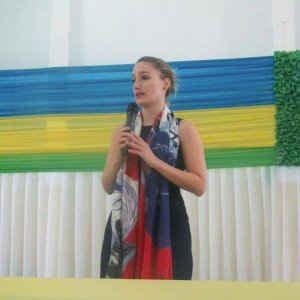 Eve de la Mothe Karoubi, SDSN manager, speaking at the event (Photo credit: University of Rwanda)