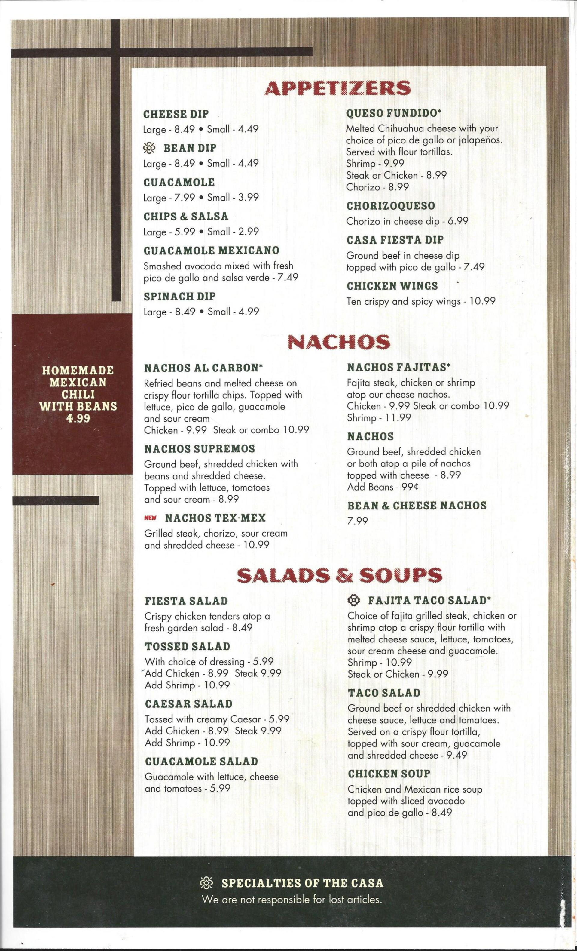 Menu Family Style Mexican Restaurant Trussville, AL Casa Fiesta