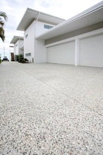 speckled cement driveway